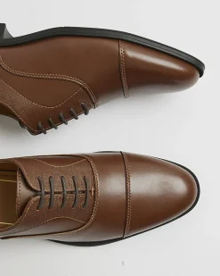 Brown Faux Leather Textured Lace Up Shoes