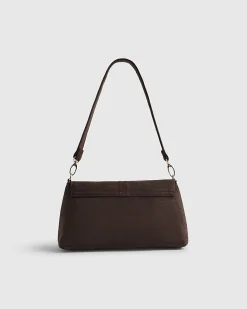 Brown Faux Suede Bar Front Clutch Bag