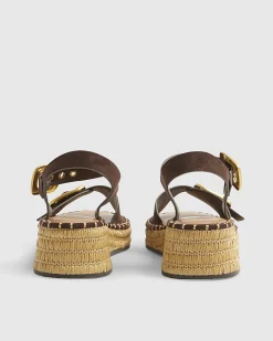 Brown Faux Suede Buckle Strap Wedge Sandals