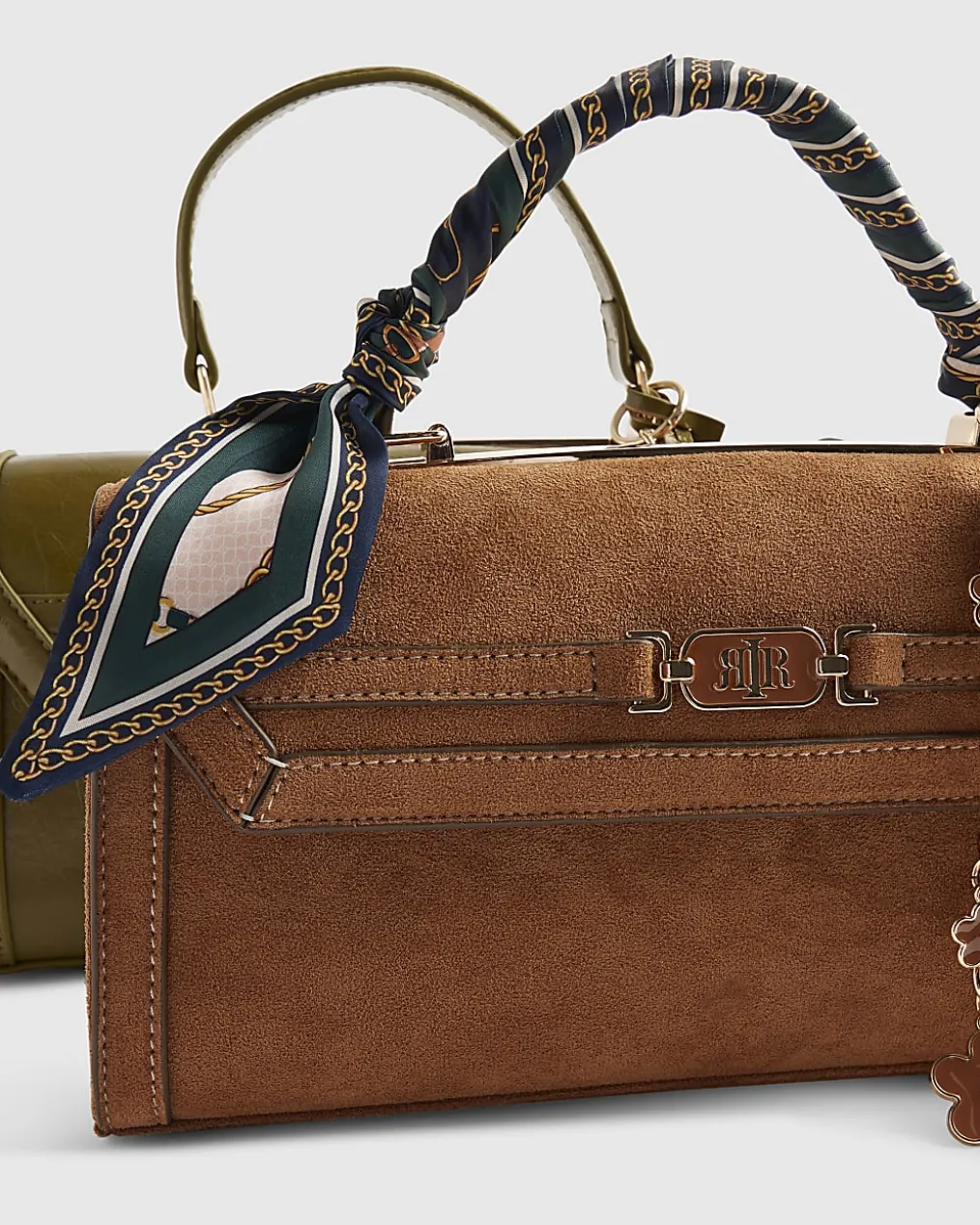 Brown Faux Suede Charms Cross Body Bag