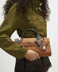 Brown Faux Suede Charms Cross Body Bag