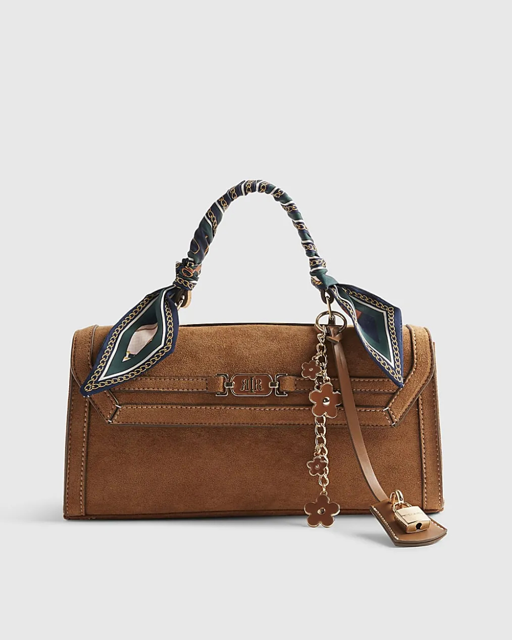 Brown Faux Suede Charms Cross Body Bag