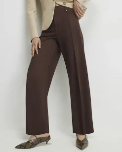 Brown Faux Suede Cropped Seam Front Trousers