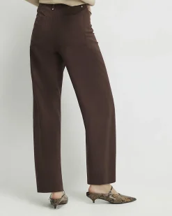 Brown Faux Suede Cropped Seam Front Trousers