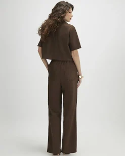 Brown Faux Suede Drawstring Trousers