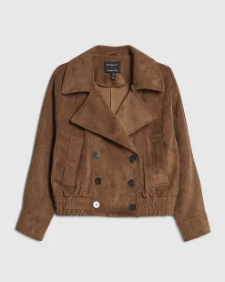 Brown Faux Suede Dropped Bomber Jacket