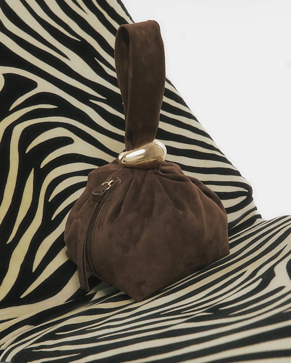 Brown Faux Suede Gold Detail Clutch Bag