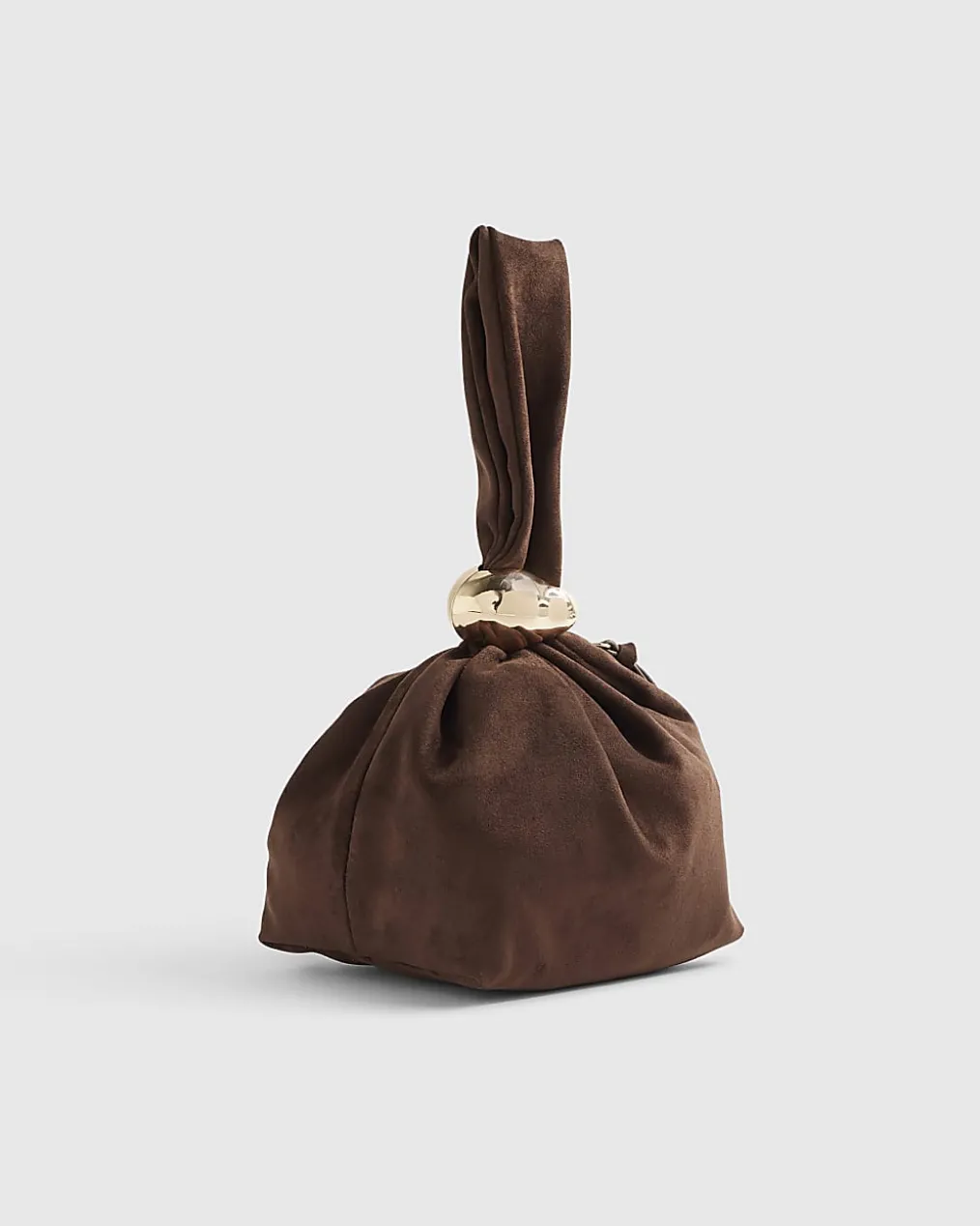 Brown Faux Suede Gold Detail Clutch Bag