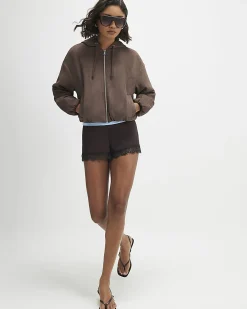 Brown Faux Suede Hooded Jacket