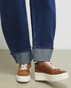 Brown Faux Suede Lace Up Flatform Trainers
