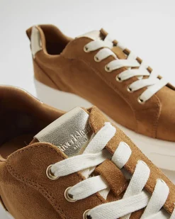 Brown Faux Suede Lace Up Flatform Trainers