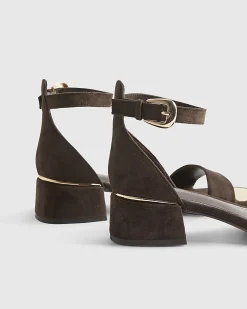 Brown Faux Suede Low Block Heel Sandals