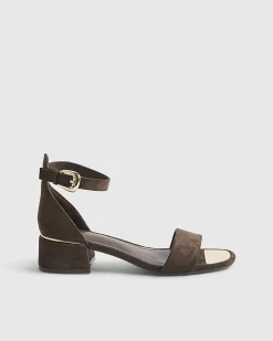 Brown Faux Suede Low Block Heel Sandals
