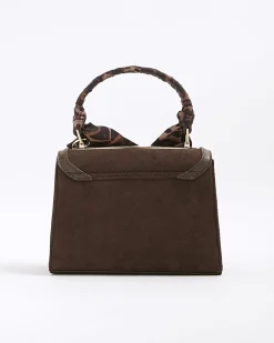 Brown Faux Suede Mini Cross Body Tote Bag