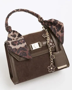 Brown Faux Suede Mini Cross Body Tote Bag