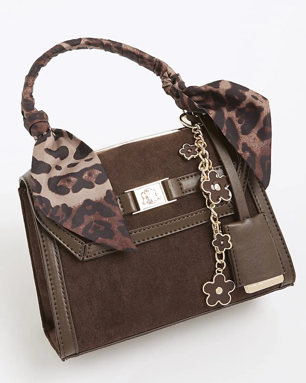 Brown Faux Suede Mini Cross Body Tote Bag