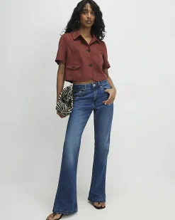 Brown Faux Suede Pocket Detail Collared Shirt