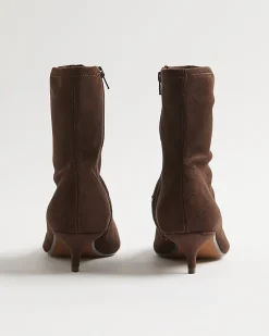 Brown Faux Suede Pointed Toe Sock Boots