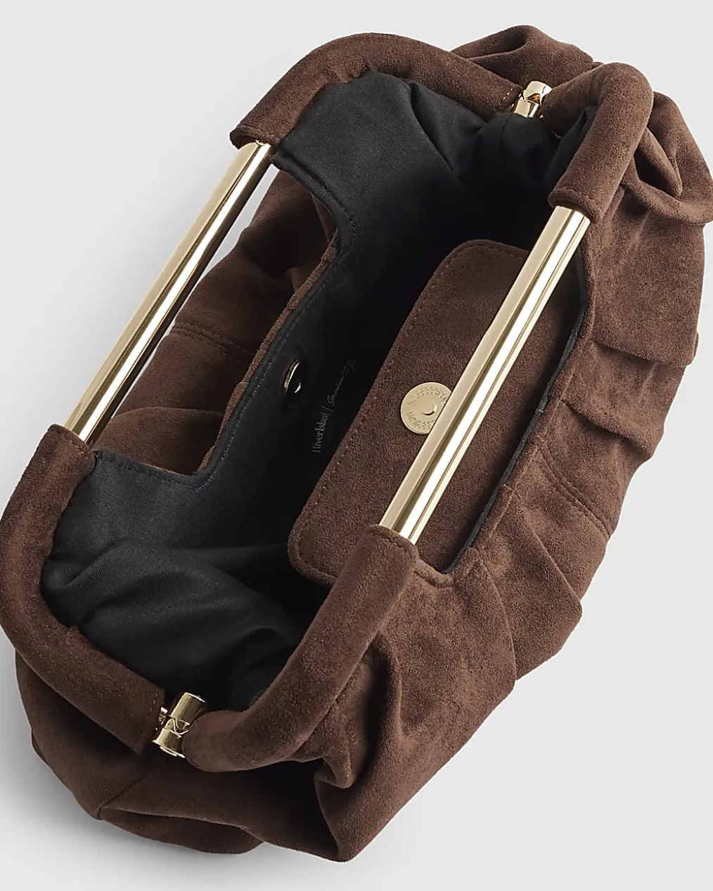 Brown Faux Suede Ruched Clutch Bag