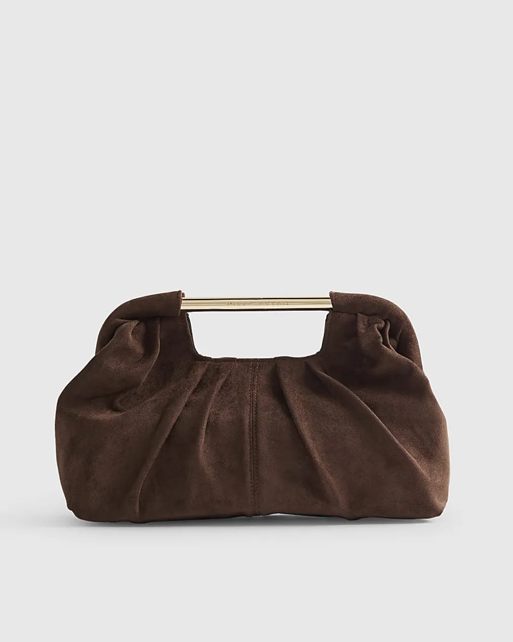 Brown Faux Suede Ruched Clutch Bag