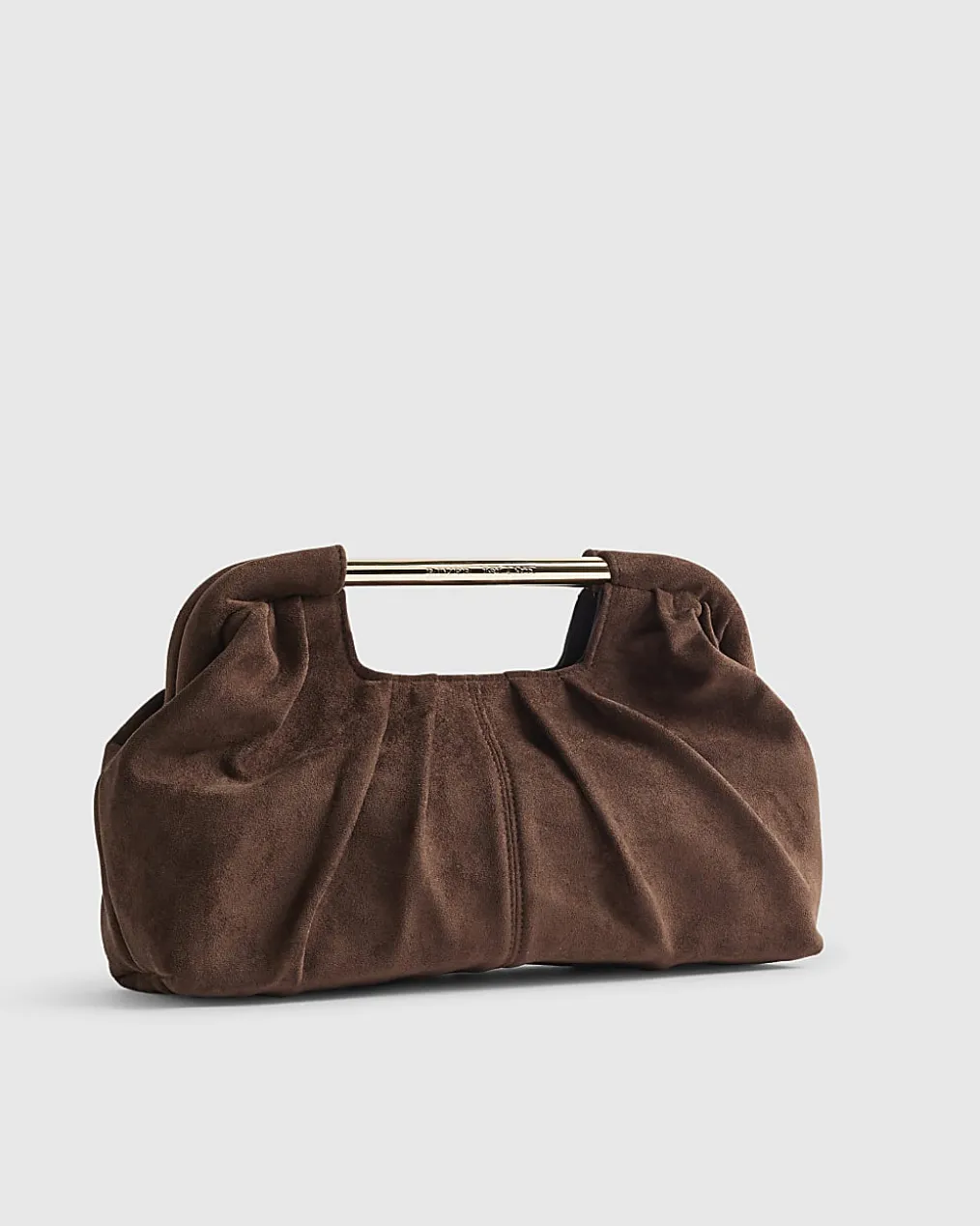 Brown Faux Suede Ruched Clutch Bag