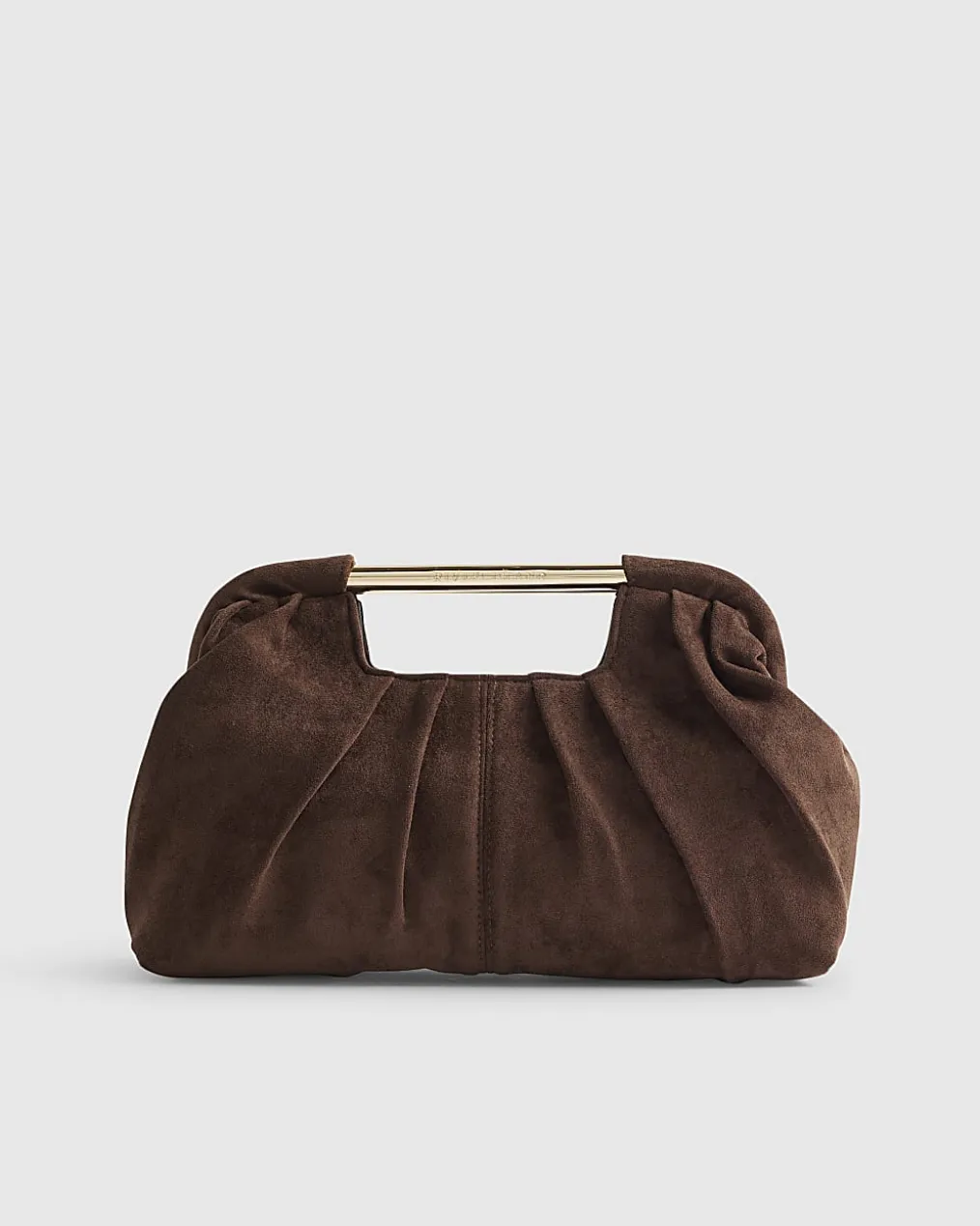 Brown Faux Suede Ruched Clutch Bag