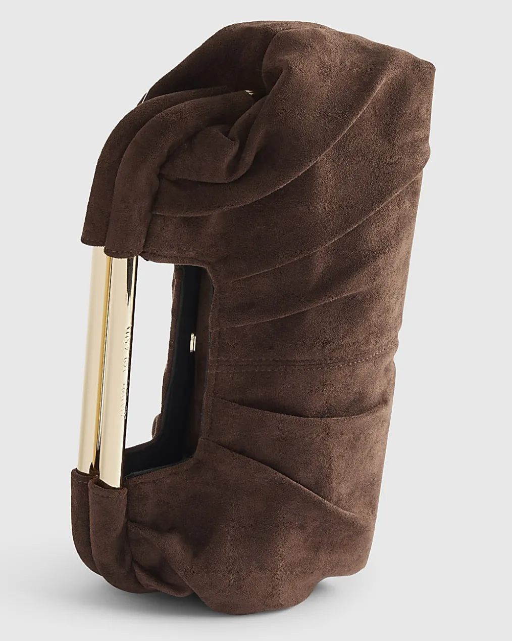 Brown Faux Suede Ruched Clutch Bag