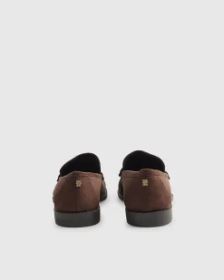 Brown Faux Suede Ruched Loafers