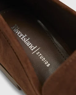Brown Faux Suede Silver Detail Loafers