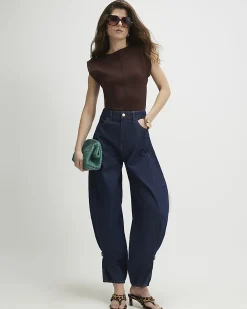 Brown Fitted Knit Sleeveless Top