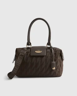 Brown Flap Top Quilted Travel Bag