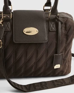 Brown Flap Top Quilted Travel Bag