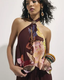Brown Floral Halter Neck Top