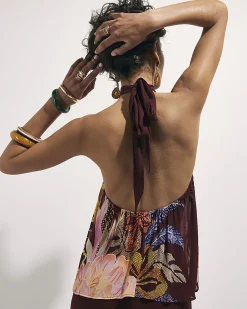 Brown Floral Halter Neck Top