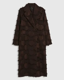 Brown Fringe Jacquard Longline Duster Coat