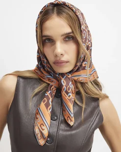 Brown Geometric Chain Print Neck Scarf