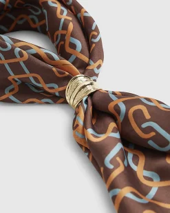 Brown Geometric Chain Print Neck Scarf