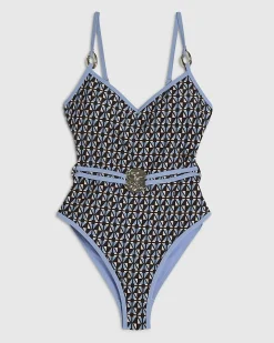 Brown Geometric Print Swimsuit