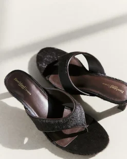 Brown Hair On Leather Toe Thong Heel Sandals