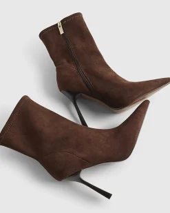 Brown Heeled Sock Ankle Boots