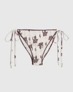 Brown High Leg Shirred Palm Bikini Bottoms