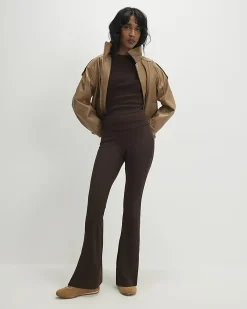 Brown High Waisted Ribbed Flare Leggings