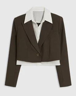 Brown Hybrid Cropped Blazer