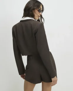 Brown Hybrid Cropped Blazer