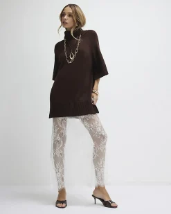 Brown Hybrid Lace Hem Midi Dress