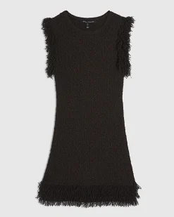 Brown Knitted Fringe Trim Mini Dress