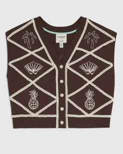 Brown Knitted Shell and Palm Tank Top