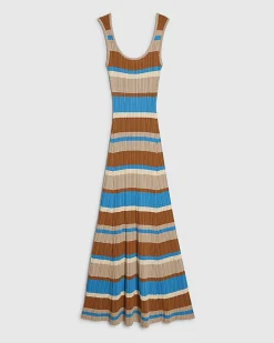 Brown Knitted Striped Maxi Dress