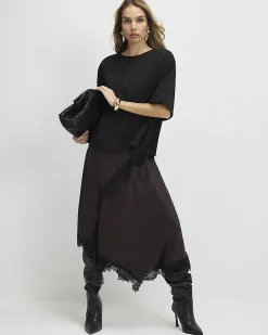 Brown Lace Hybrid T-Shirt Maxi Dress