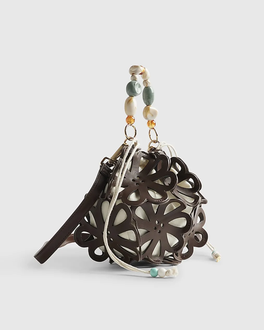 Brown Laser Cut Flower Cross Body Bag